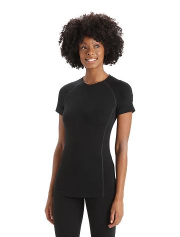 Women's Icebreaker BodyfitZone™ Merino 150 Zone Short Sleeve Crewe Thermal Top Base Layers Black | CA 1057NWYB